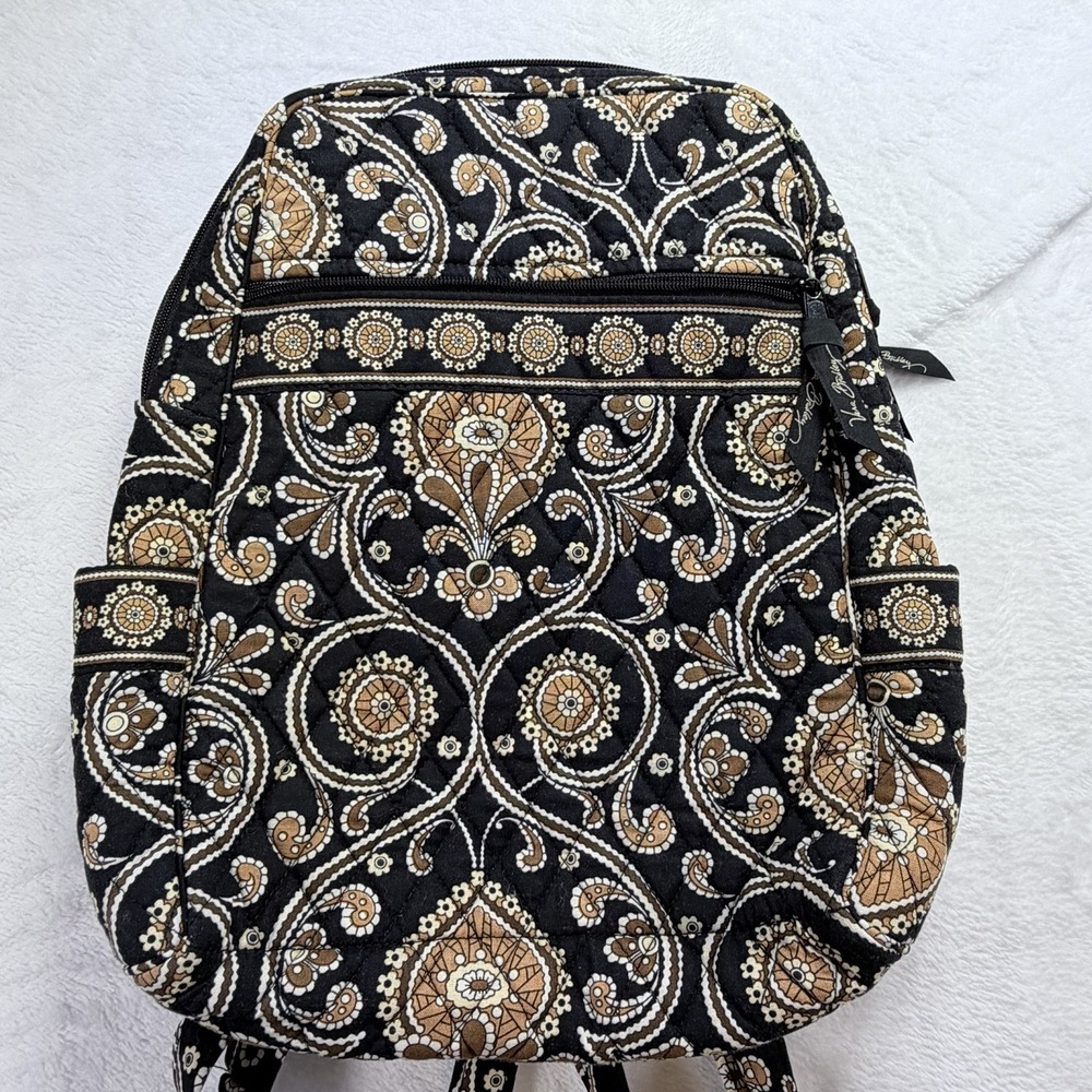 Vera Bradley Cafe Latte Backpack Black Brown Mandala Quilted Small Travel Bag